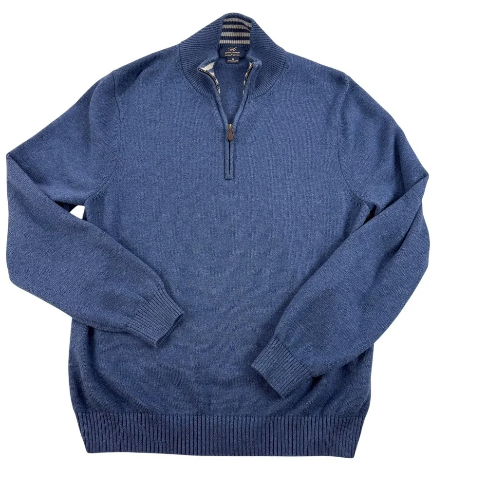 Brooks Brothers Sweater Mens Medium Blue Supima Cotton Quarter Zip Mock Neck
